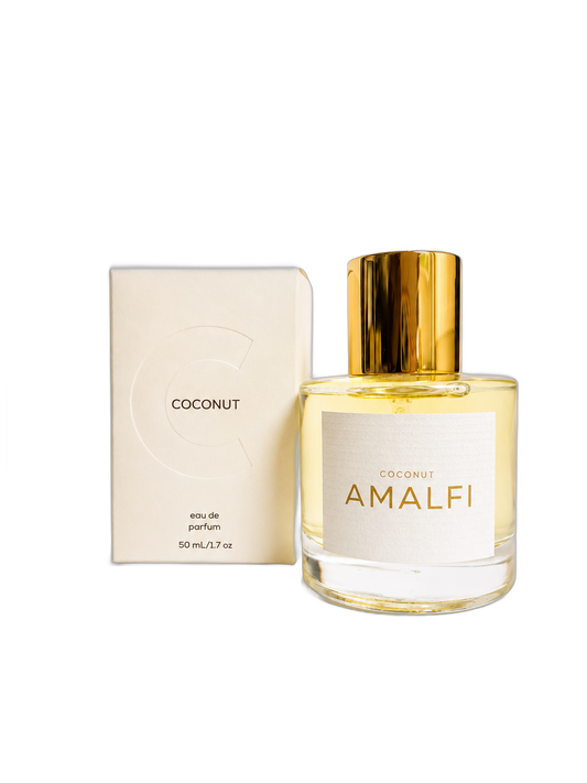 Coconut Amalfi 50 mL Eau de Parfum bottle with box, background removed