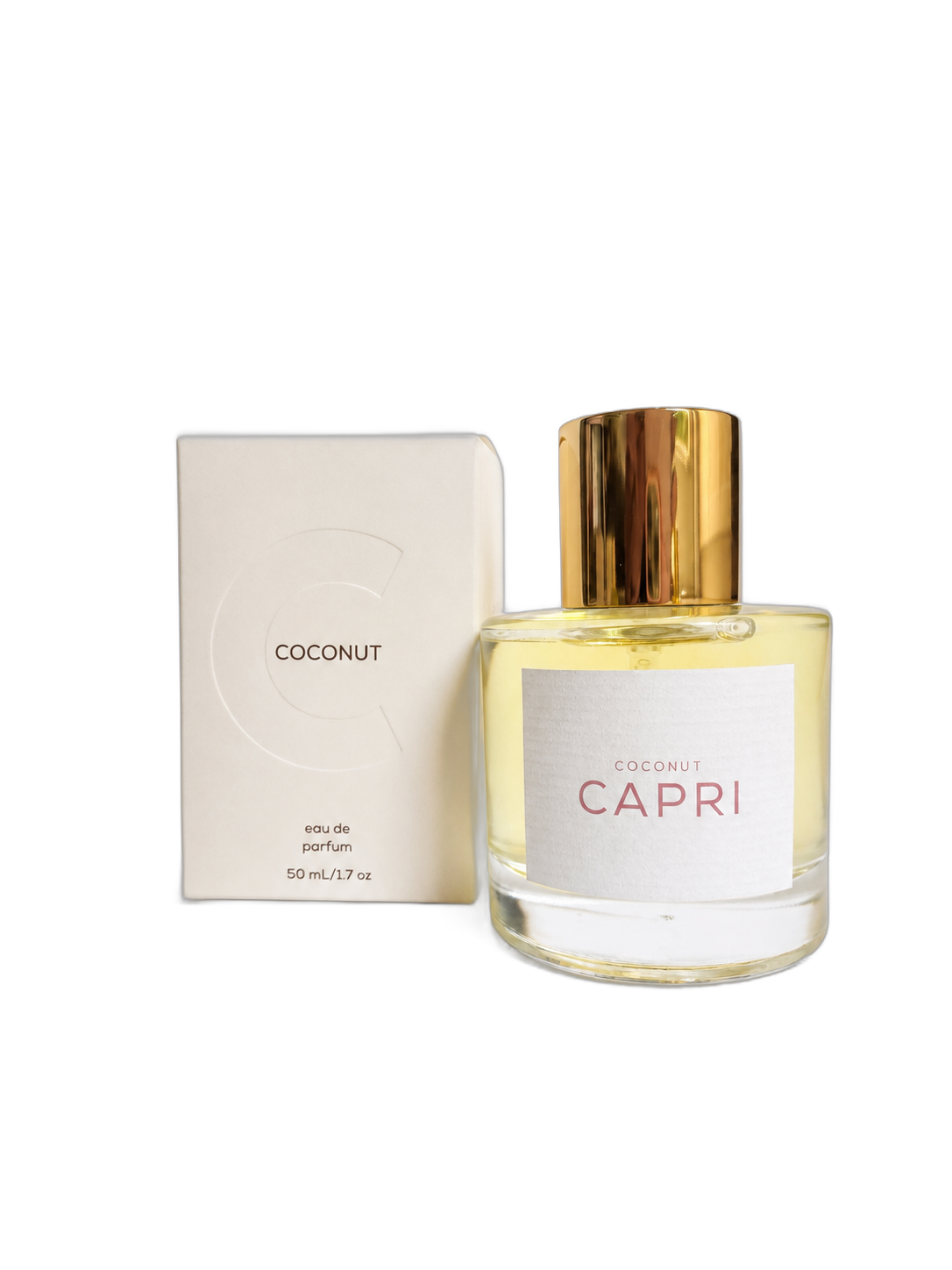 Coconut Capri 50 mL Eau de Parfum bottle with box, background removed