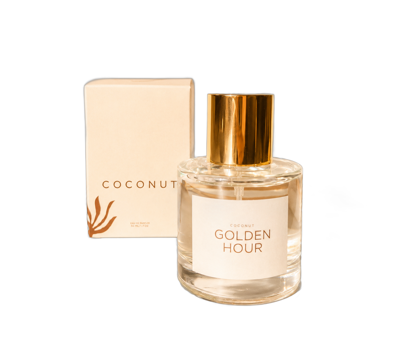 Coconut Golden Hour 50 mL Eau de Parfum bottle with box, background removed