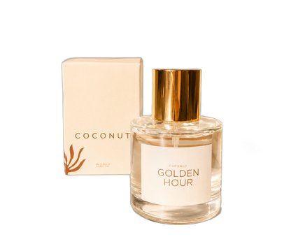 Coconut Golden Hour 50 mL Eau de Parfum bottle with box, background removed