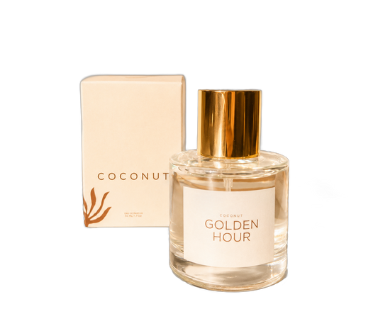 Coconut Golden Hour 50 mL Eau de Parfum bottle with box, background removed