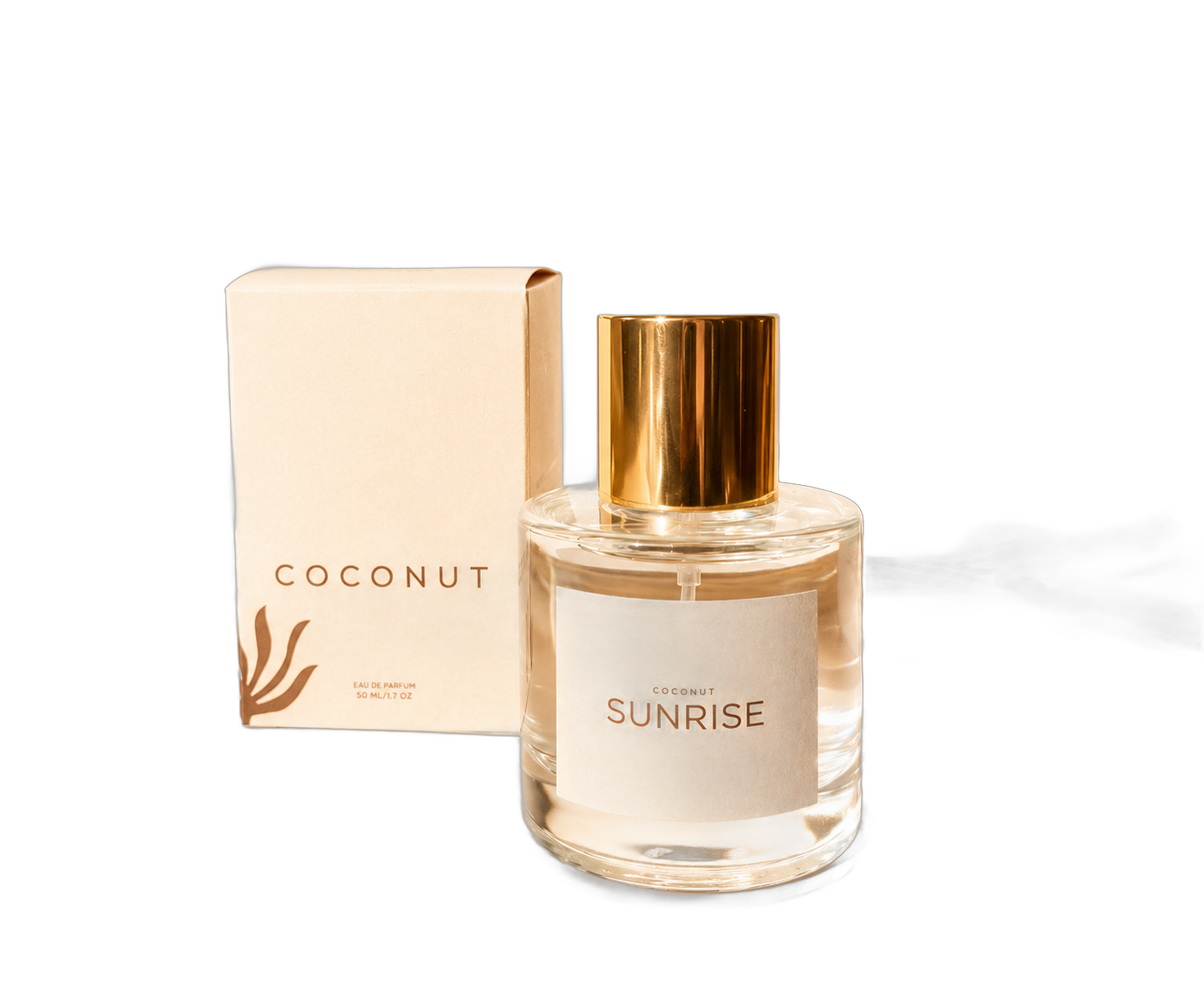 Coconut Sunrise 50 mL Eau de Parfum bottle with box, background removed