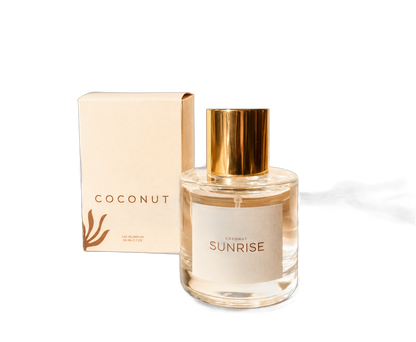 Coconut Sunrise 50 mL Eau de Parfum bottle with box, background removed