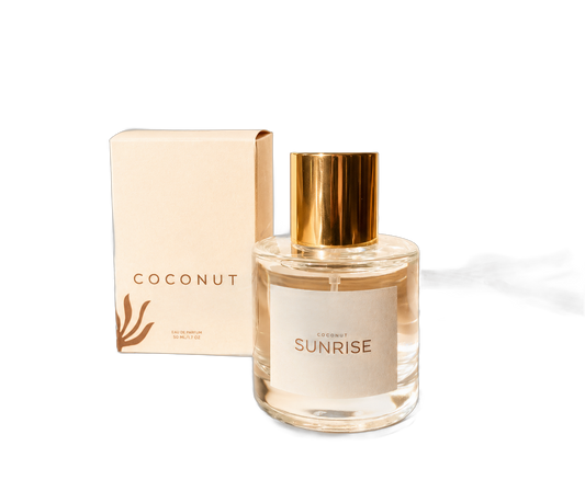 Coconut Sunrise 50 mL Eau de Parfum bottle with box, background removed
